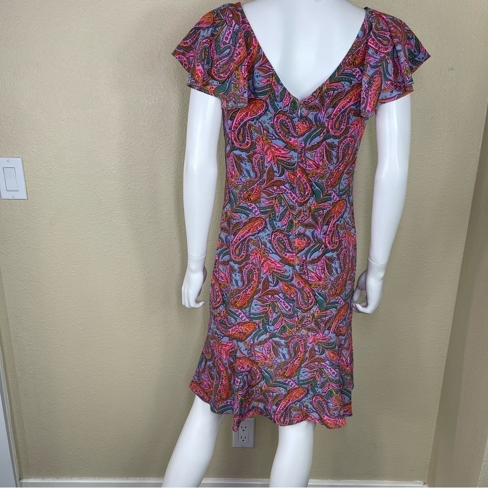 J. Crew Silk Dress Ruffle Vibrant Paisley F4349 - Picture 7 of 15